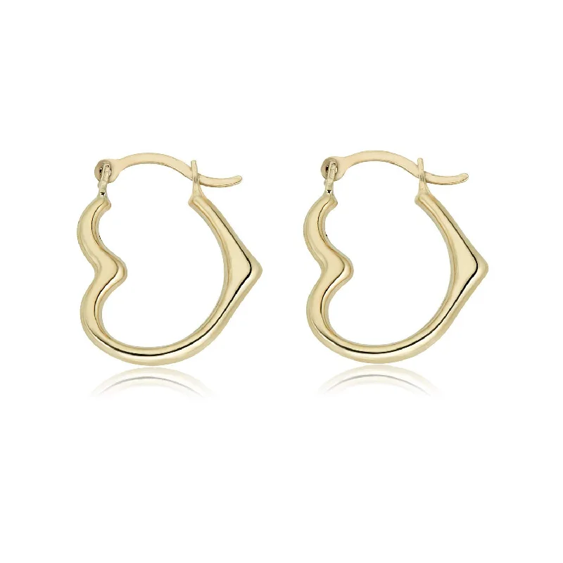 gold hoop earrings for women -14E00374 - 14 Karat Yellow Gold Heart Latch Back Hoop Earring