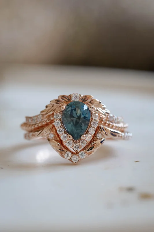 elegant engagement rings -Montana blue sapphire ring set, antique style engagement rings / Lyonella