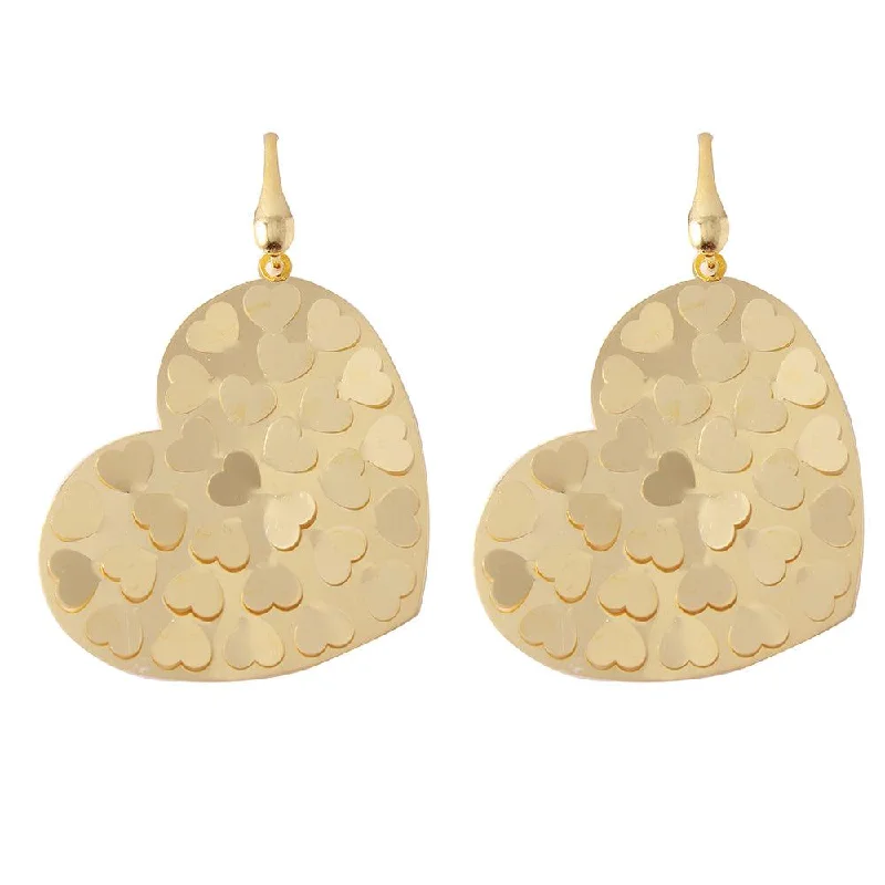 gold drop earrings for women -Silver 925 Gold Plated Flat Scoop Heart Earrings - ECE00015Y