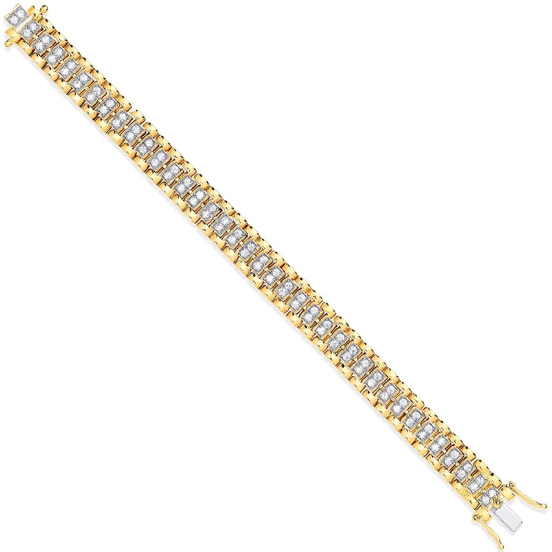 9K Yellow Gold Cubic Zirconia Watch Strap Bracelet 6"