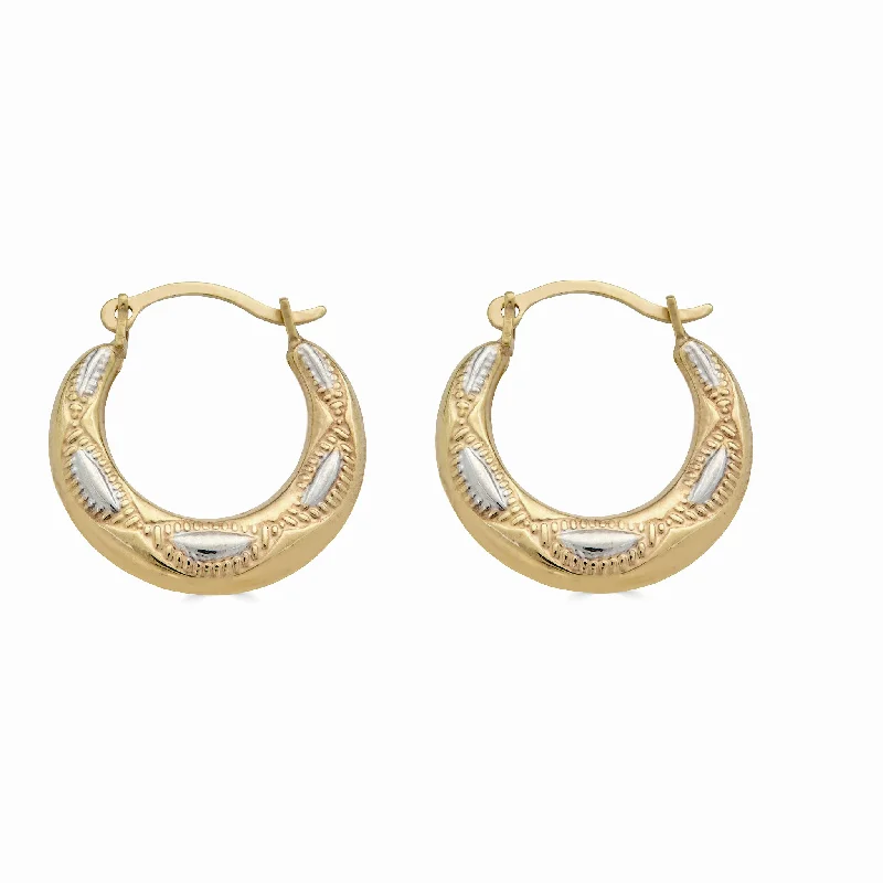 mixed gemstone earrings for women -14E00376 - 14 Karat Yellow Gold 2T Design Latch Back Hoop Earring