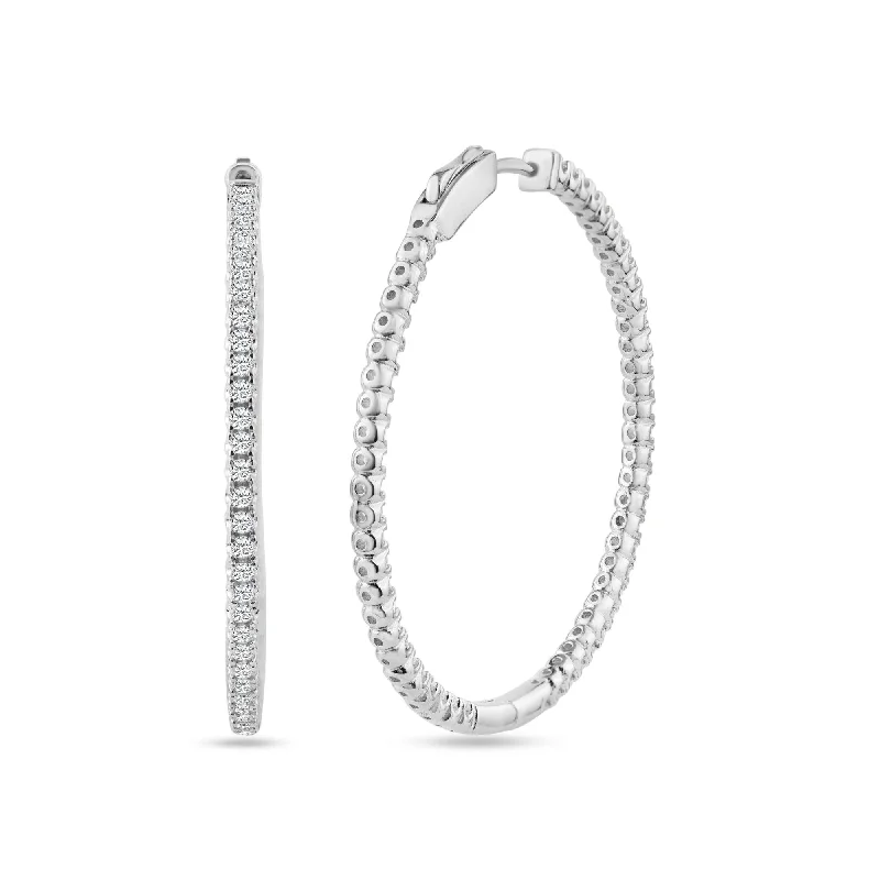 clip-on earrings for women -Rhodium Plated 925 Sterling Silver Eternity Clear CZ Hoop Earring 40mm - STE01340