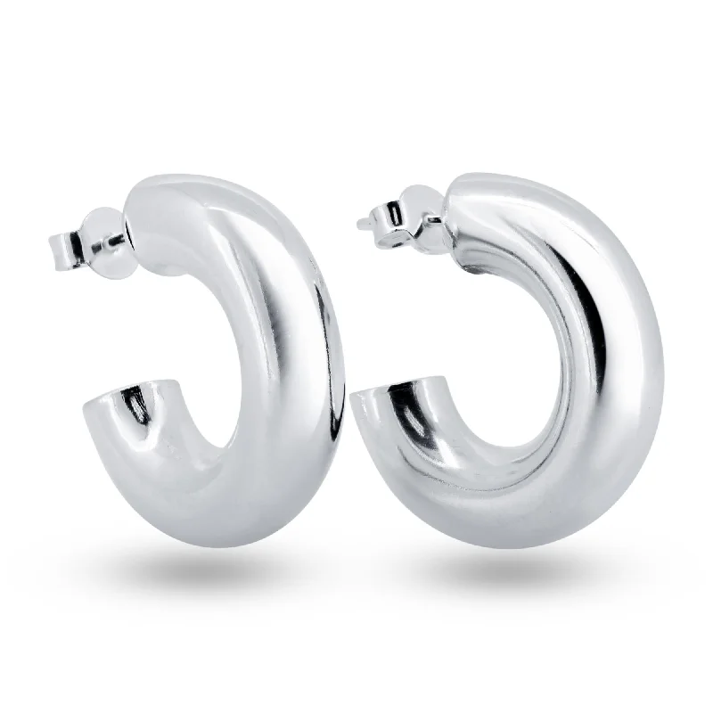 gold drop earrings for women -925 Sterling Silver High Polished Puffed 4mm Thick Hoop Earring - ARE00032