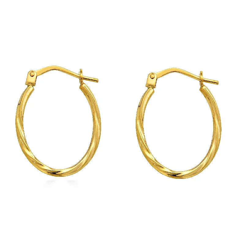 flower-shaped earrings for women -14E00383. - 14 Karat Yellow Gold Twisted Oval Hoop Latch Lock Earrings