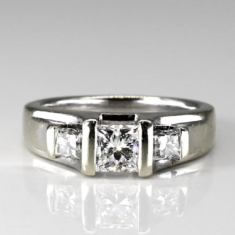 Canadian Three Stone Princess Diamond Engagement 14k Ring | 1.11ctw | SZ 6.25 |