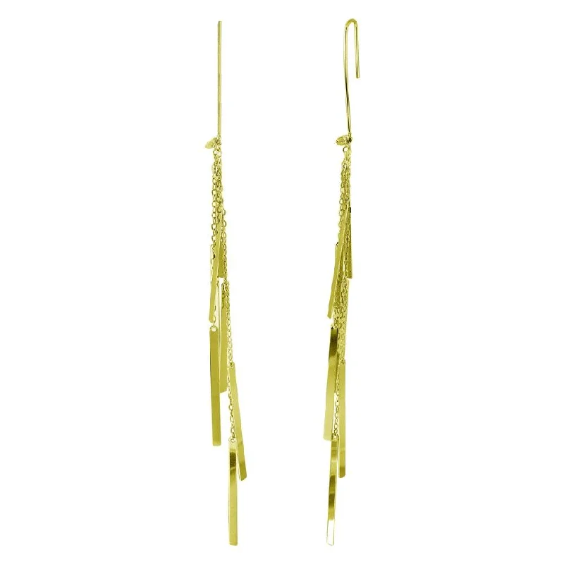 vintage earrings for women -Gold Plated 925 Sterling Silver Dangling Chain Bars Earrings - ECE00036GP