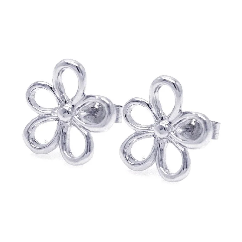 glamorous earrings for women -Silver 925 Rhodium Plated Open Flower One Clear CZ Stud Earrings - STE00748