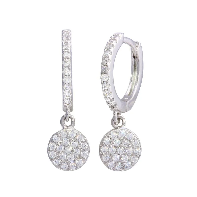 women’s bridal earrings -Rhodium Plated 925 Sterling Silver Dangling CZ Disc huggie hoop Earrings - STE01212