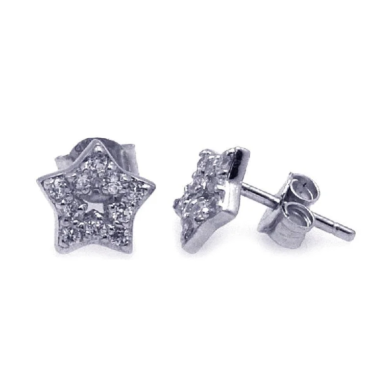 colorful earrings for women -Silver 925 Rhodium Plated CZ Stud Earrings - STE00004