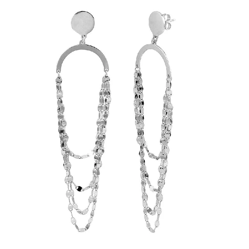 affordable diamond earrings for women -Rhodium Plated 925 Sterling Silver Hanging Quadruple Loop Chain Earrings - ARE00017RH