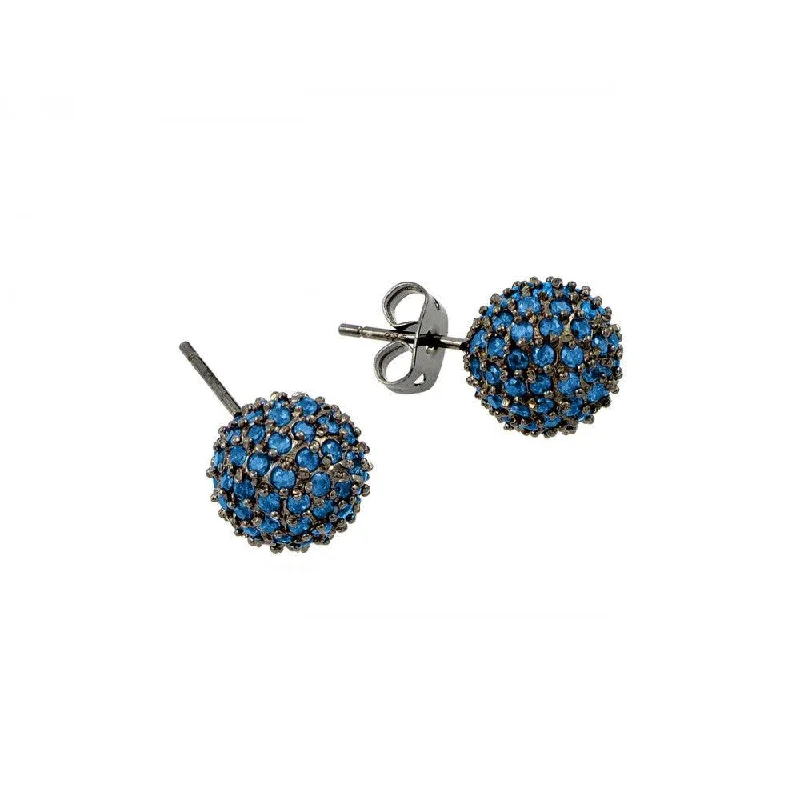 sparkling earrings for women -Clearance-Silver 925 Rhodium Plated Blue CZ Stud Earrings - BGE00371BLU