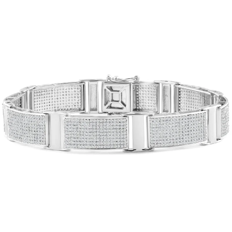 5.66Ct Men's Diamond 8.5" Bracelet Silver 25 Grams 12mm Wide