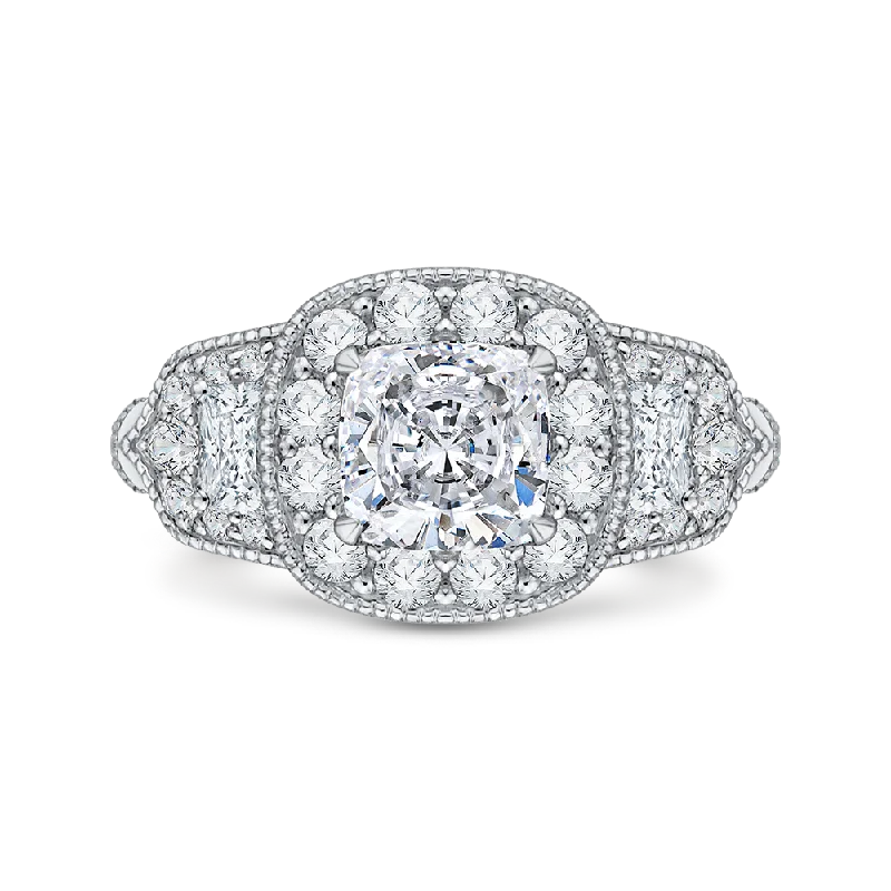 classic diamond engagement rings -14K White Gold Cushion Diamond Halo Engagement Ring (Semi Mount)