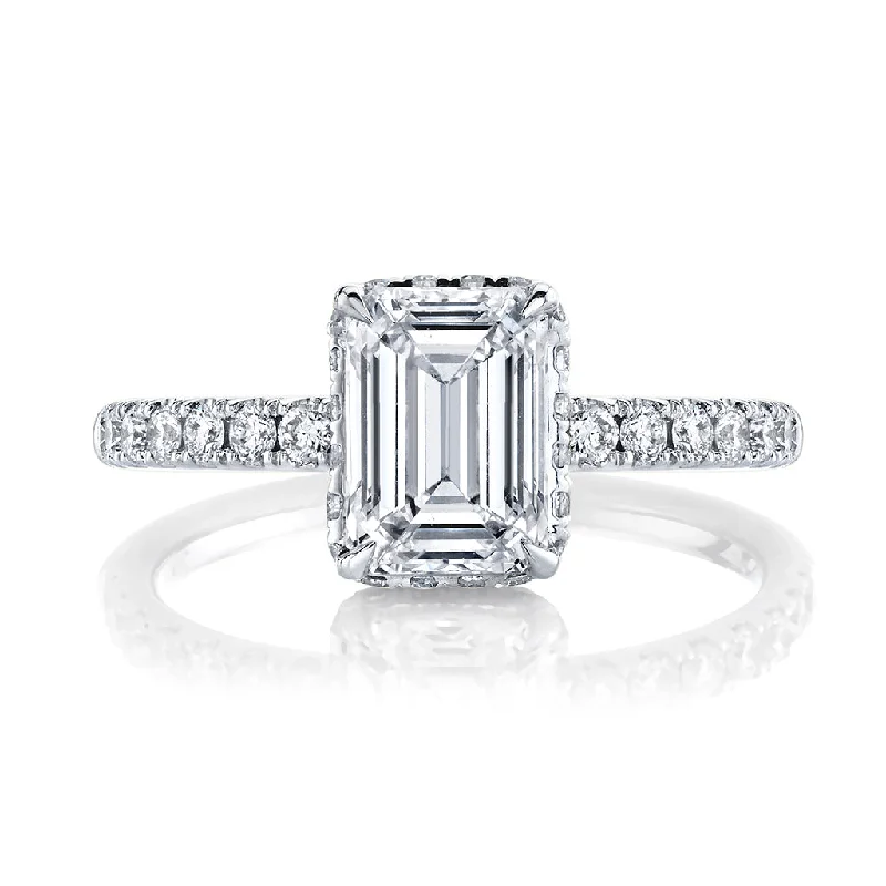 women’s engagement rings -1.51ct Emerald Cut Moissanite Diamond Hidden Halo Engagement Ring