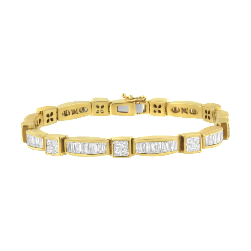 14K Yellow Gold Multi--Cut Diamond Box Square Link Bracelet(7.33 cttw,H-I Color,SI1-SI2 Clarity)