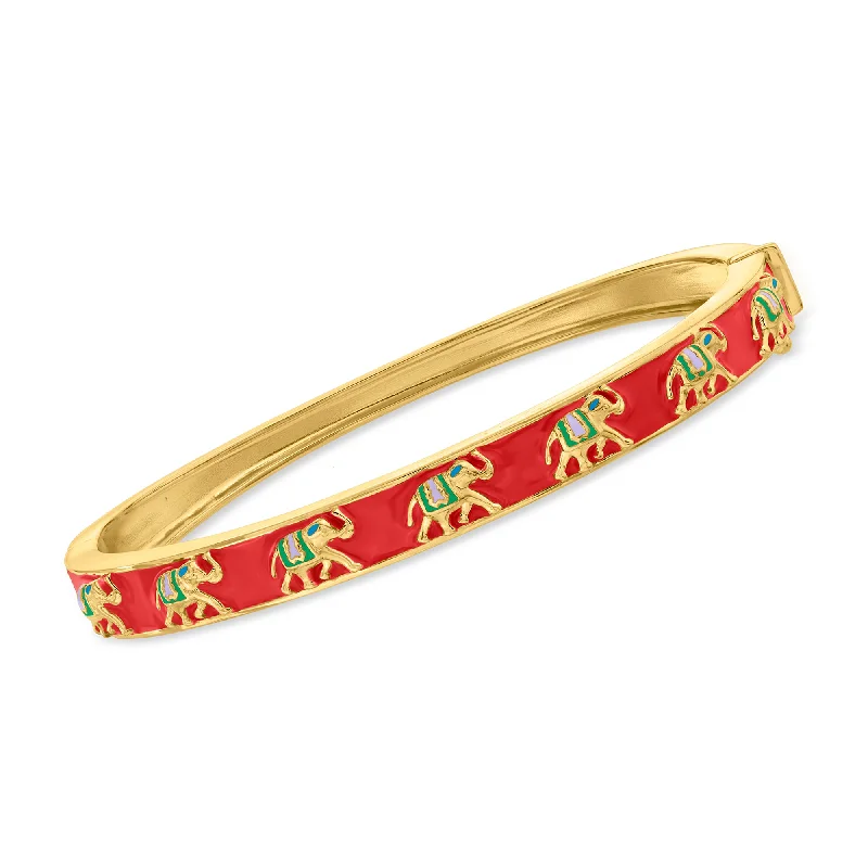 Ross-Simons Multicolored Enamel Elephant Bangle Bracelet in 18kt Gold Over Sterling