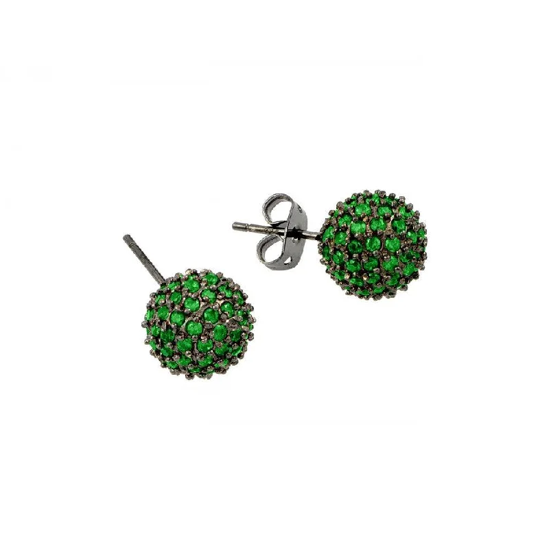 fashion earrings for women -Clearance-Silver 925 Rhodium Plated Green CZ Stud Earrings - BGE00371GRE