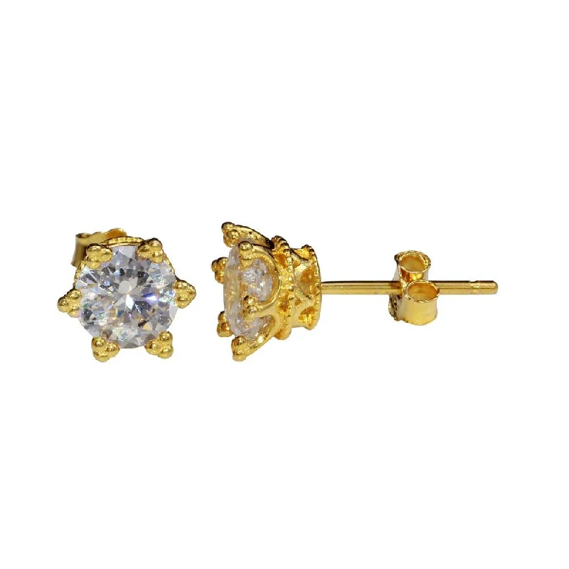 statement earrings for women -Gold Plated 925 Sterling Silver CZ Star Stud Earrings - STE01148GP