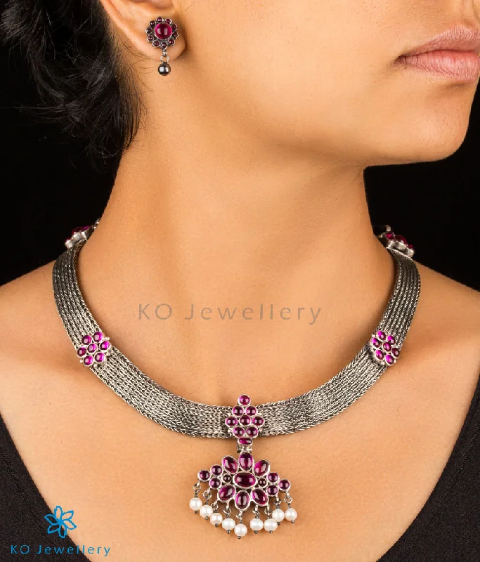 diamond necklaces for women -The Virajita Addigai Silver Necklace (Oxidised)