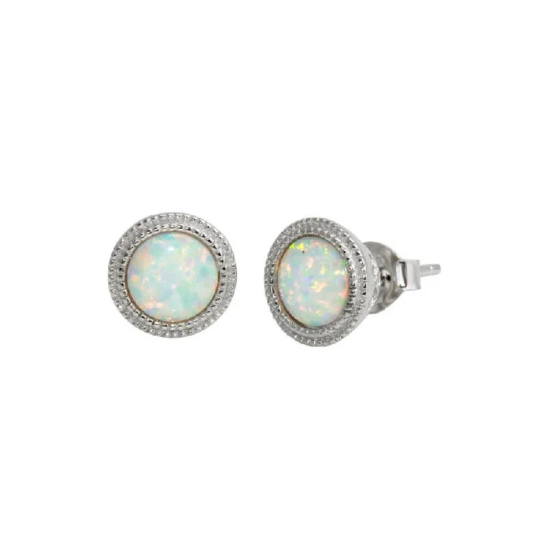 stud earrings for women -Rhodium Plated 925 Sterling Silver Round Synthetic Opal Stud Earrings - BGE00589