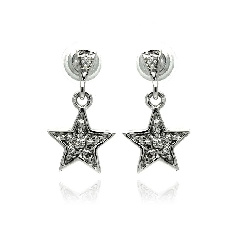 silver dangle earrings for women -Silver 925 Rhodium Plated Star CZ Inlay Dangling Stud Earrings - BGE00236