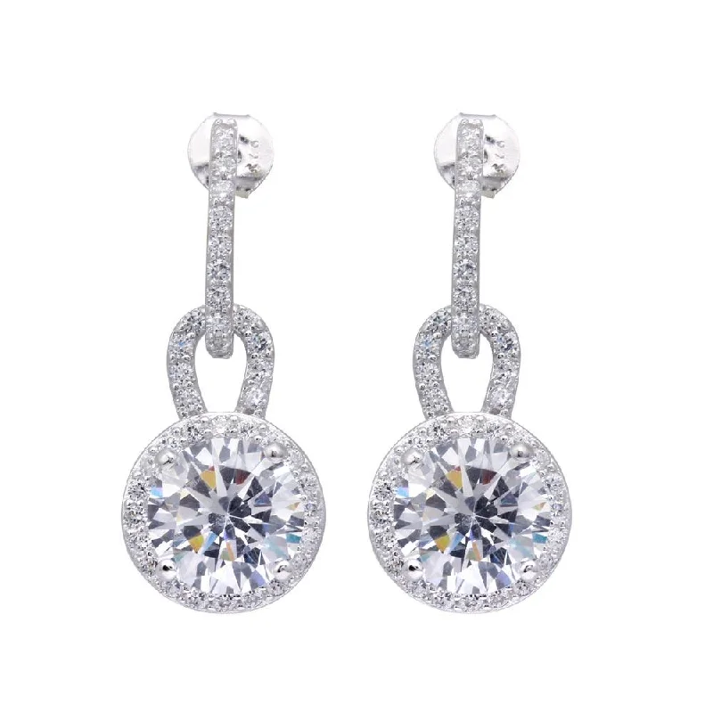 artistic earrings for women -Silver 925 Rhodium Plated Two Piece Round Pave CZ Dangling Stud Earrings - BGE00339