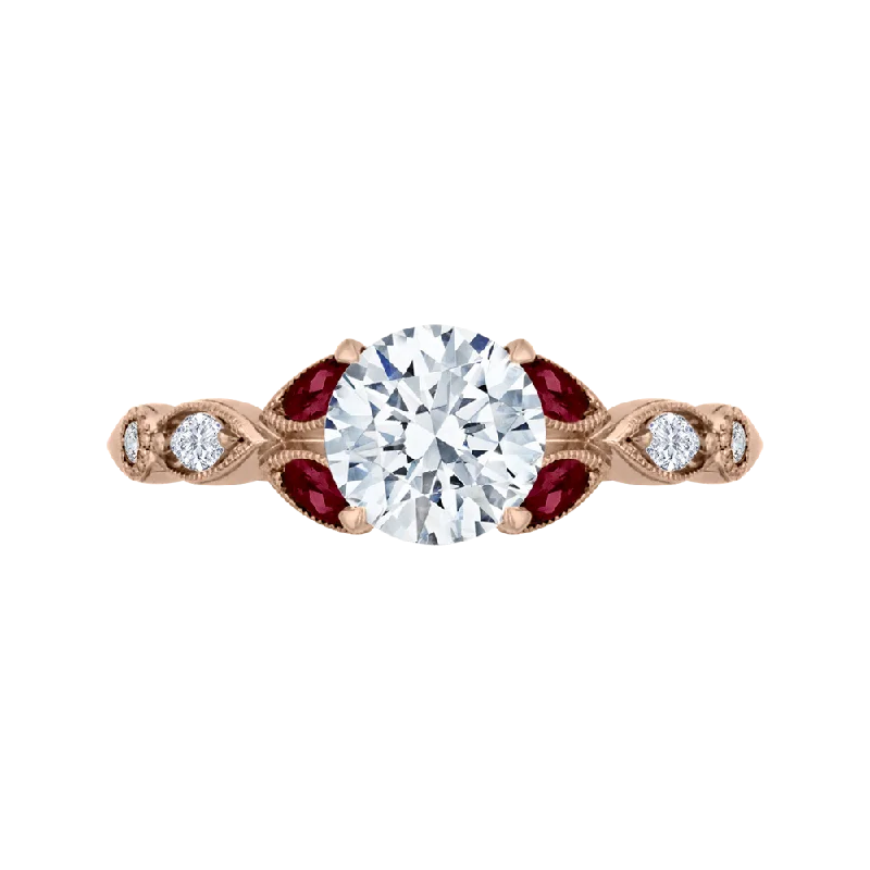 elegant diamond engagement rings -14K Rose Gold Round Diamond and Ruby Engagement Ring (Semi Mount)