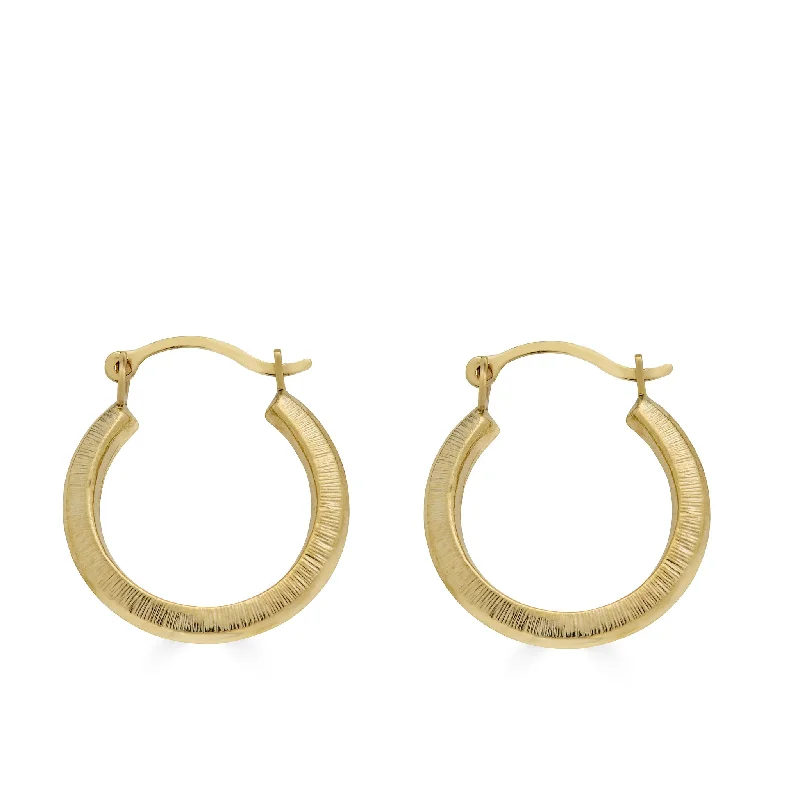 custom-made earrings for women -14E00363 - 14 Karat Yellow Gold Matte Finish Latch Back Hoop Earring