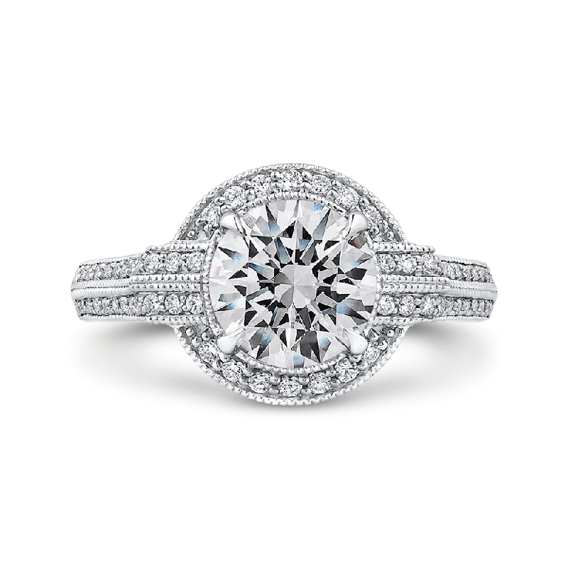 women’s stackable engagement rings -14K White Gold Round Diamond Cathedral Style Engagement Ring (Semi Mount)