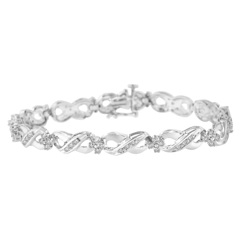 .925 Sterling Silver 1/4 cttw Prong Set Rose-Cut Diamond Infinity Link Tennis Bracelet