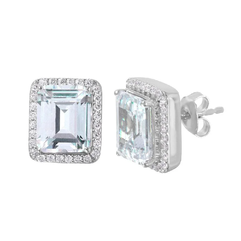 sparkling drop earrings for women -Silver 925 Rhodium Plated Round Square CZ Stud Earrings - GME00013RH