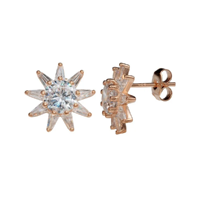 luxury gemstone earrings for women -Rose Gold Plated 925 Sterling Silver CZ Sun Stud Earrings - STE01149RGP