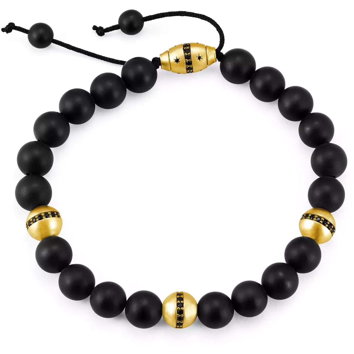 CRISLU Mens Black Beaded Bracelet  Finished in  18 Kt  Yellow Gold