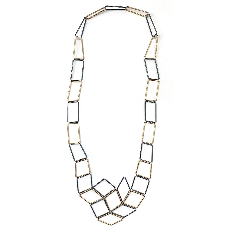 stacked necklaces for women -Oxidized and Gold Geometric Necklace