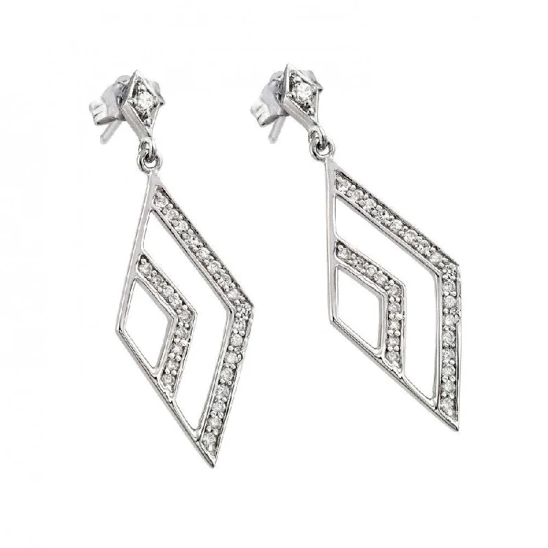 silver earrings for women -Silver 925 Rhodium Plated Micro Pave Clear Open Marquis CZ Dangling Stud Earrings - ACE00029