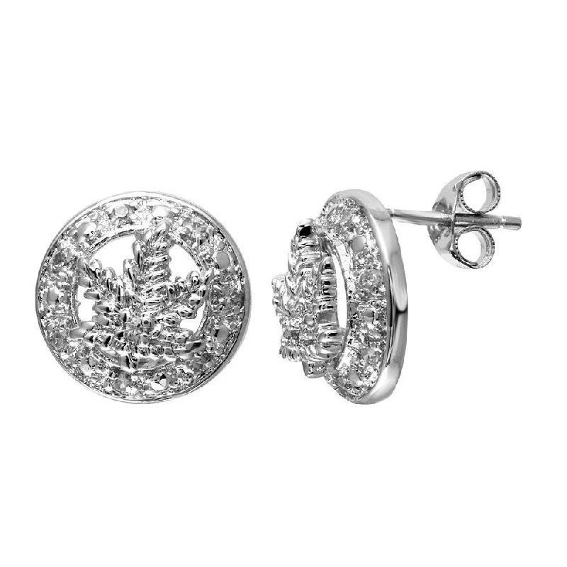 mixed metal earrings for women -Final Price-Items Rhodium Plated 925 Sterling Silver CZ Marijuana Leaf Stud Earrings - STEM066CLR