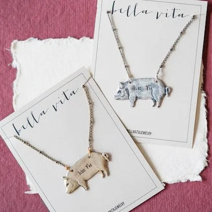 gold chain necklaces for women -Hand Stamped Woo Pig Necklace