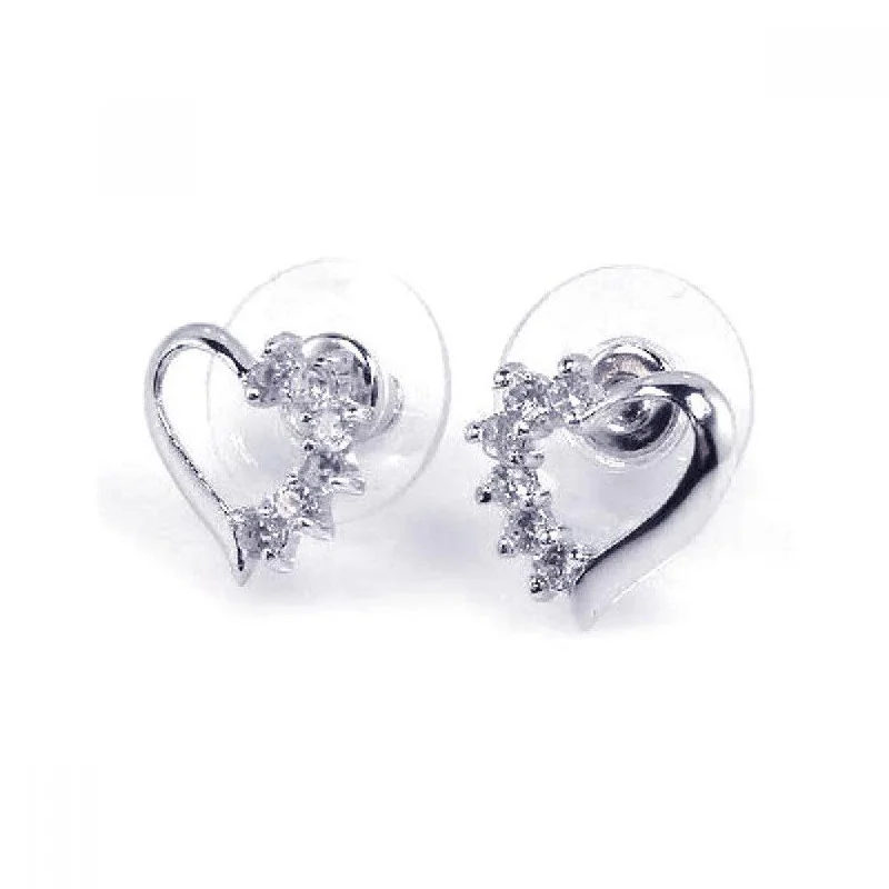 mixed metal earrings for women -Silver 925 Rhodium Plated Open Heart CZ Stud Earrings - BGE00068