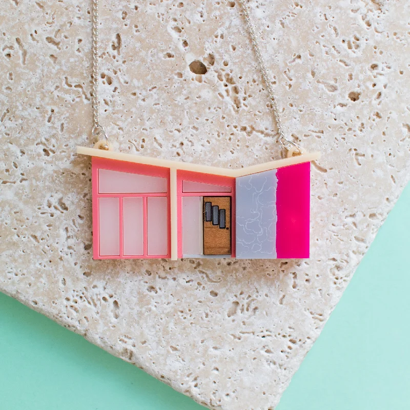 bohemian necklaces for women -Palm Springs Pink Mid Century House Necklace