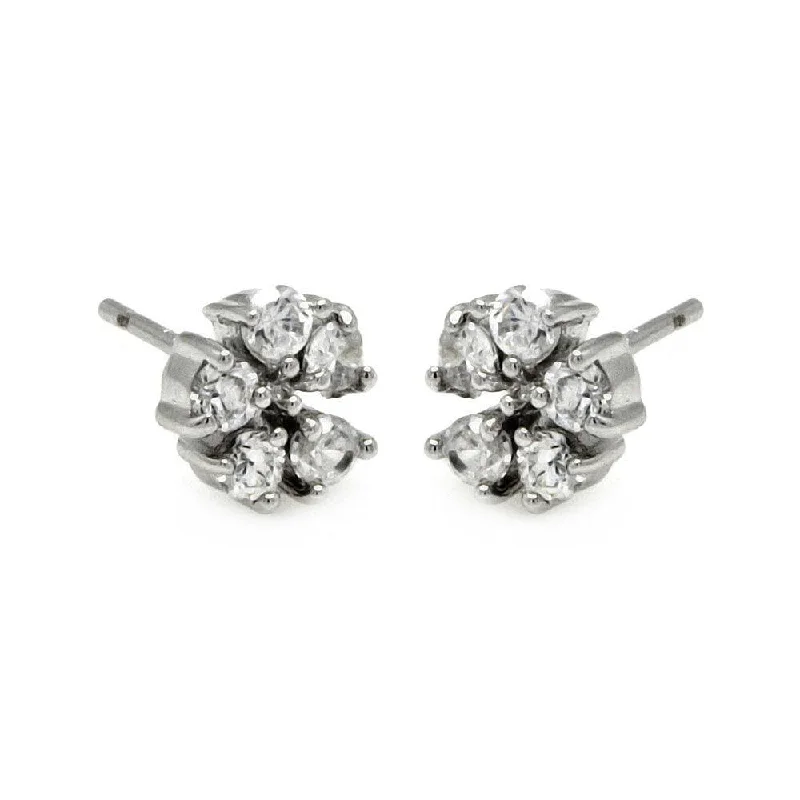 stacked earrings for women -Silver 925 Rhodium Plated Flower CZ Stud Earrings - BGE00223