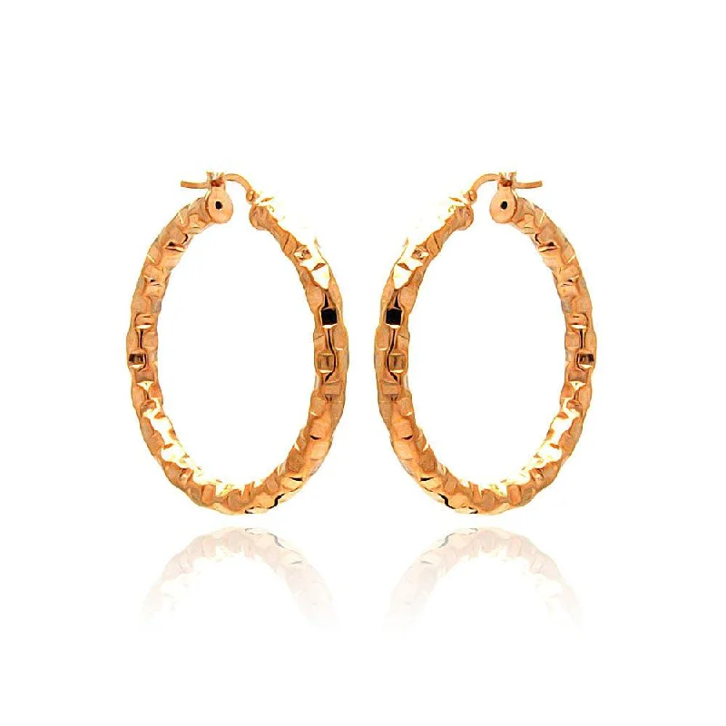 affordable diamond earrings for women -Clearance-Silver 925 Rose Gold Plated Oval Hoop Earrings - ITE00023RGP