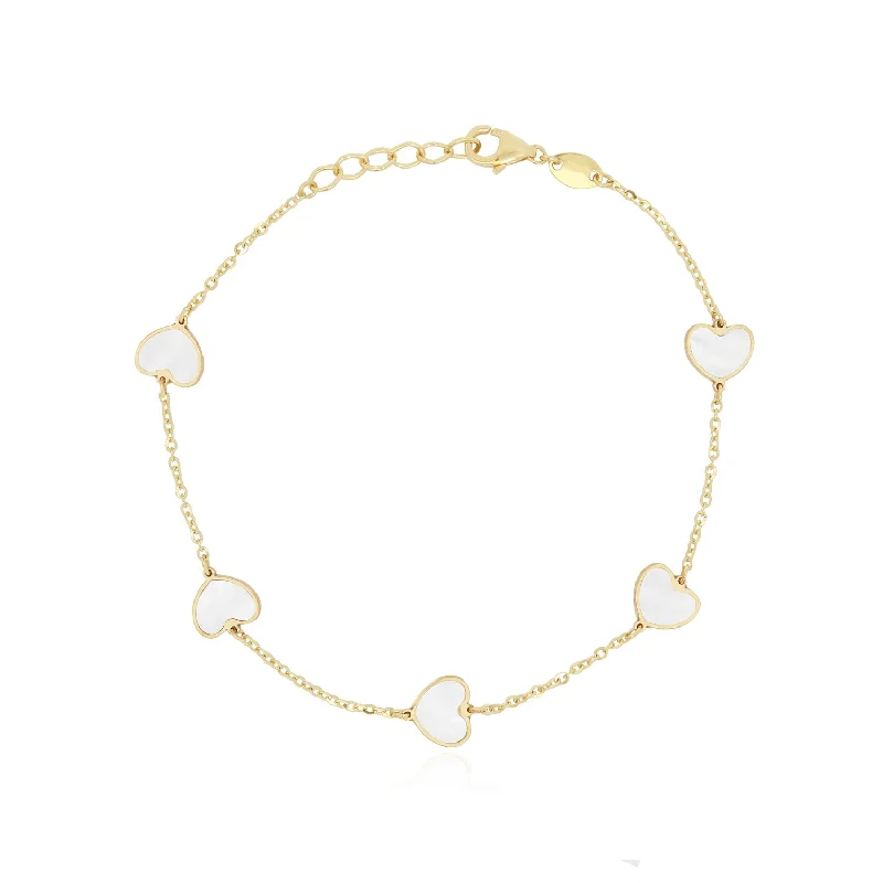 Mother of Pearl Heart Station Bracelet