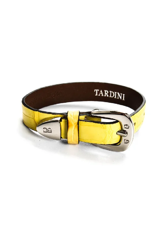 Tardini Womens Genuine American Alligator Country Style Buckled Bracelet Yellow