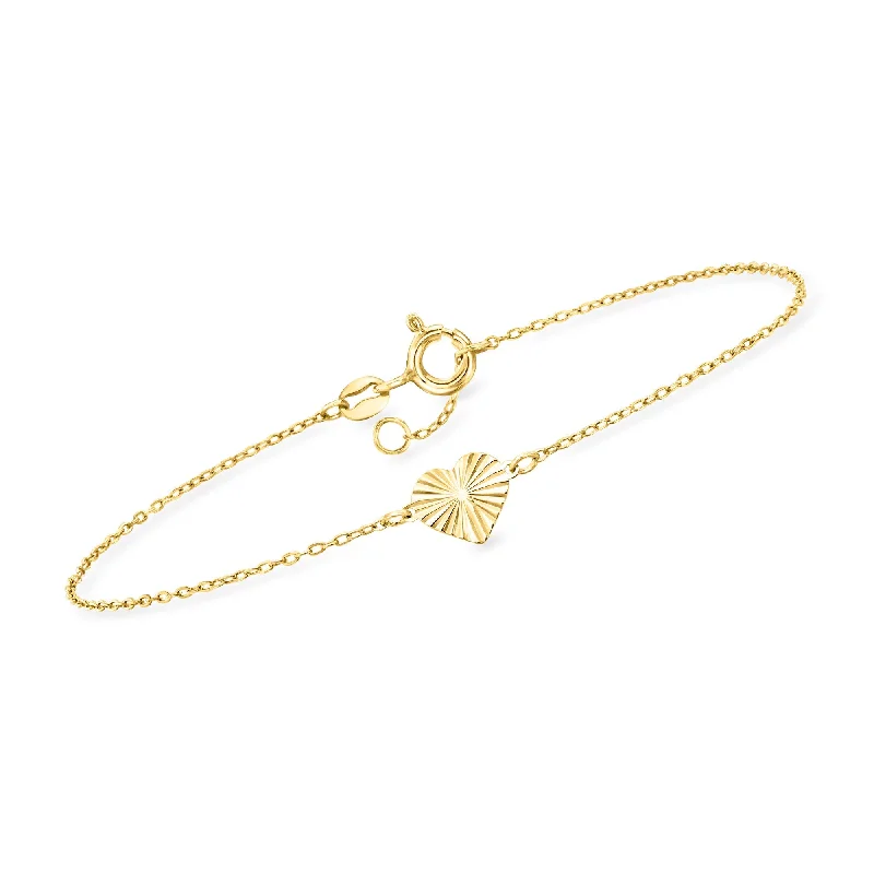 Canaria Italian 10kt Yellow Gold Diamond-Cut Heart Bracelet