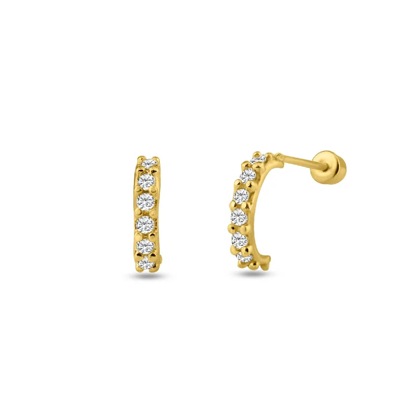 women’s diamond stud earrings -14E00128. - 14 Karat Yellow Gold Semi Hoop CZ Screw Back Stud Earring