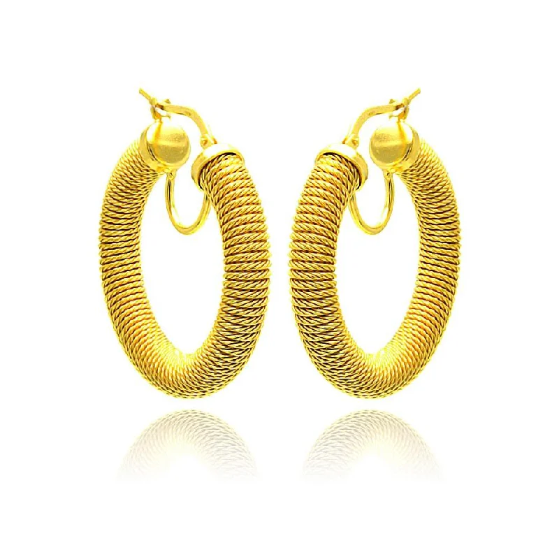 stud earrings for women -Clearance-Silver 925 Gold Plated Italian Hoop Earrings - ITE00030GP