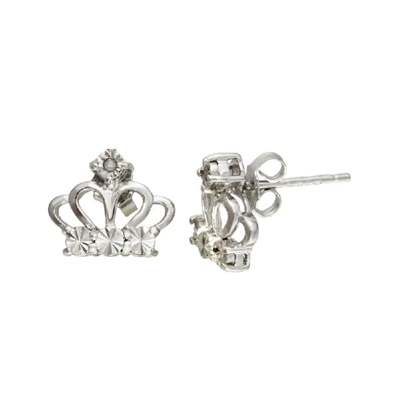 women’s luxury diamond earrings -Rhodium Plated 925 Sterling Silver Crown Earrings - STE01109