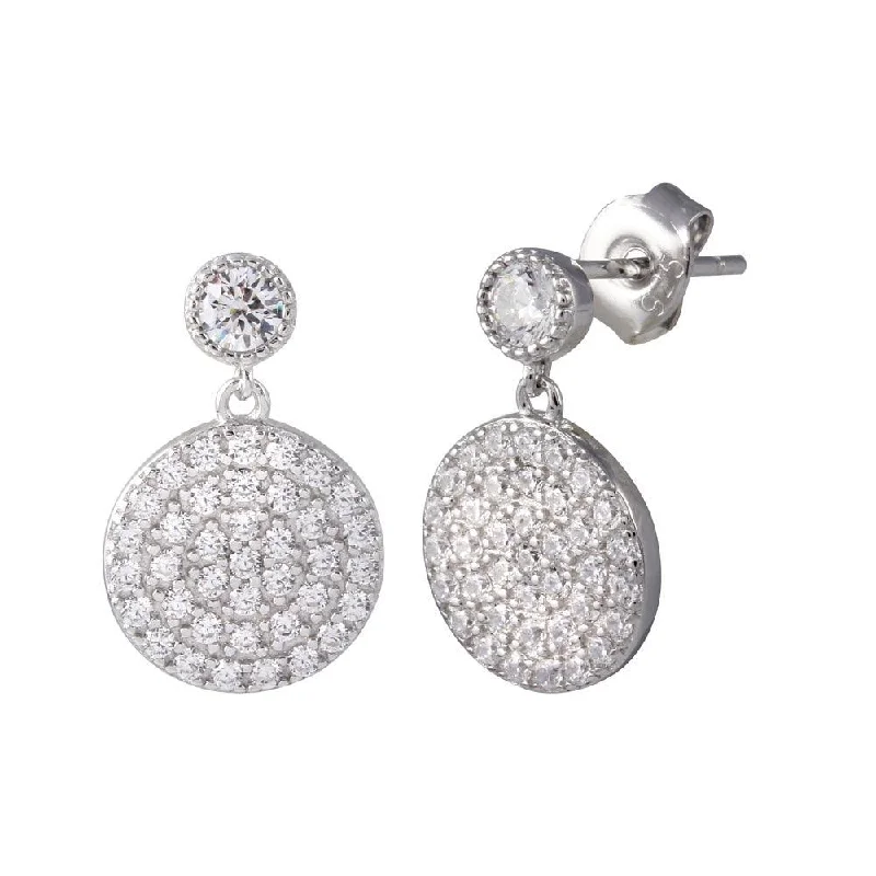 fashion earrings for women -Rhodium Plated 925 Sterling Silver Round CZ Dangling Earrings - STE01196