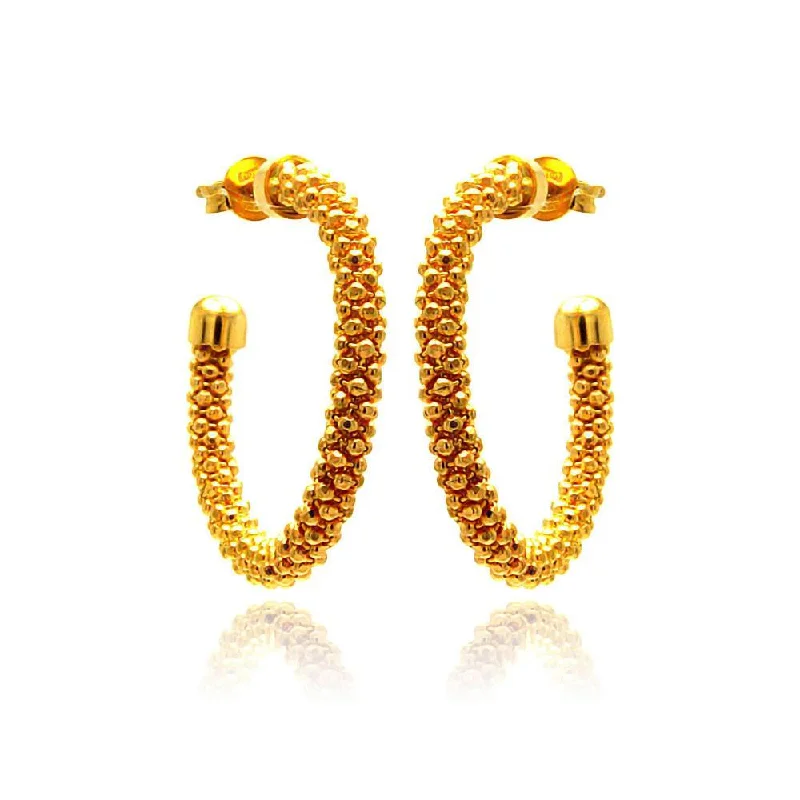 crystal earrings for women -Silver 925 Gold Plated Crescent Hoop Earrings - ITE00038GP