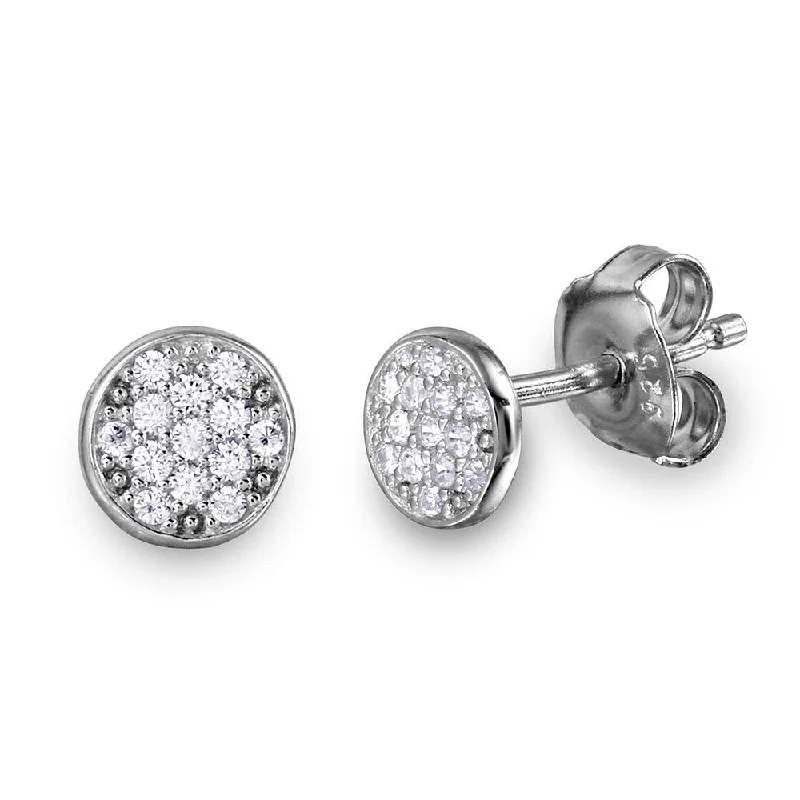 vintage-inspired earrings for women -Silver 925 Rhodium Plated CZ Encrusted Disc Stud Earrings - GME00050